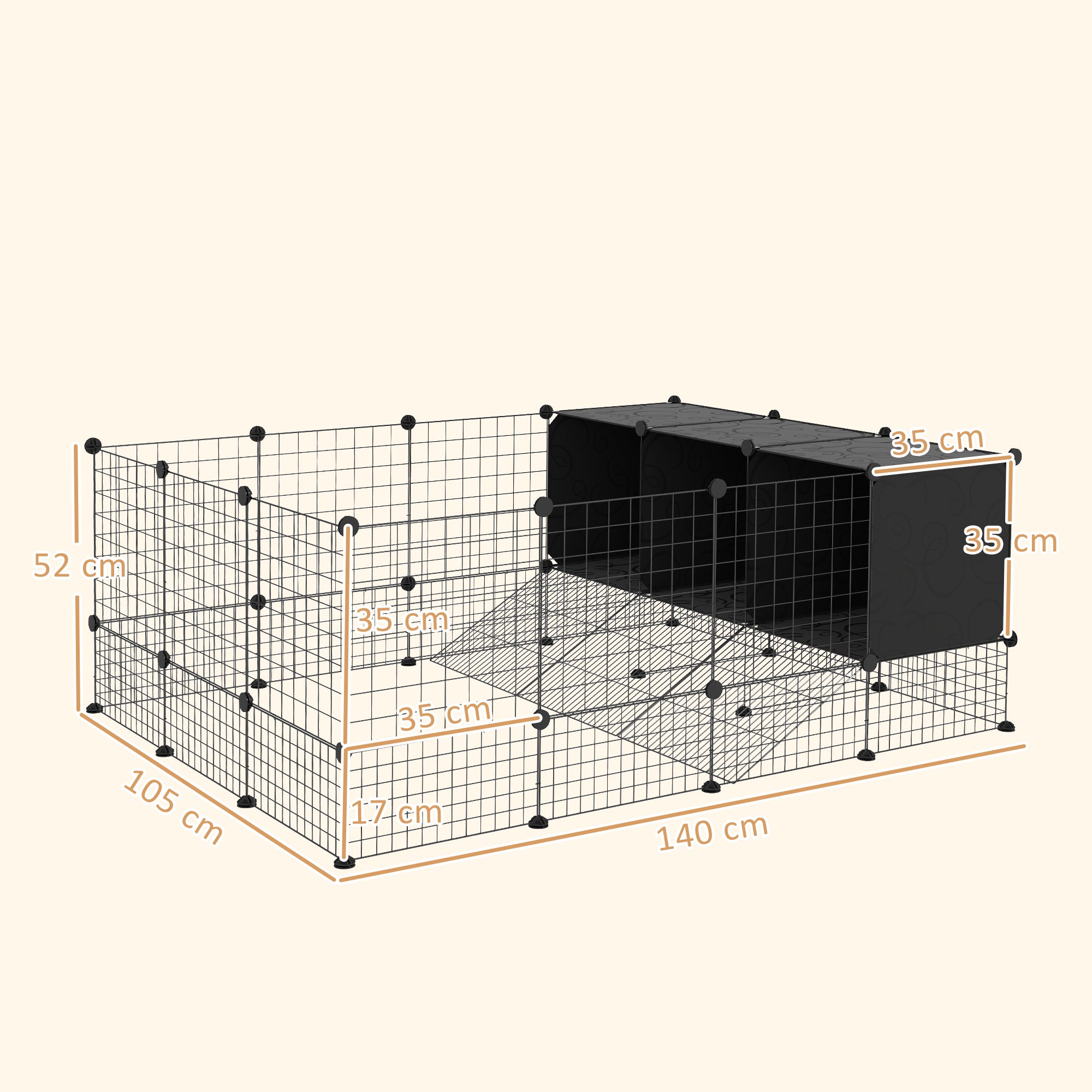 Recinto para Pequenos Animais PawHut Aço, e PP Preto 140x105x52 cm - 3