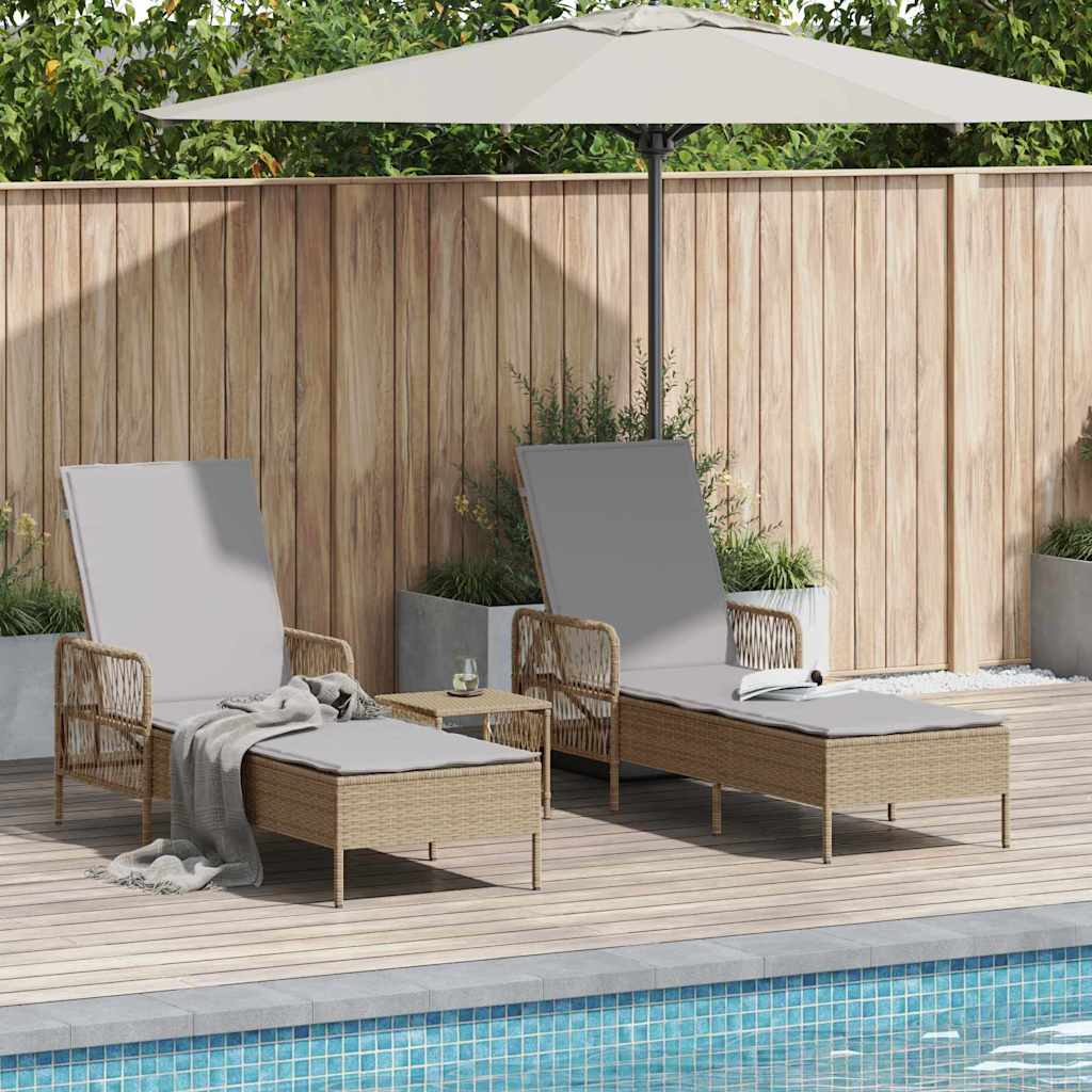Leżak 3 pcs Beżowy i jasnoszary 200 x 55 x 92 cm polirattan vidaXL