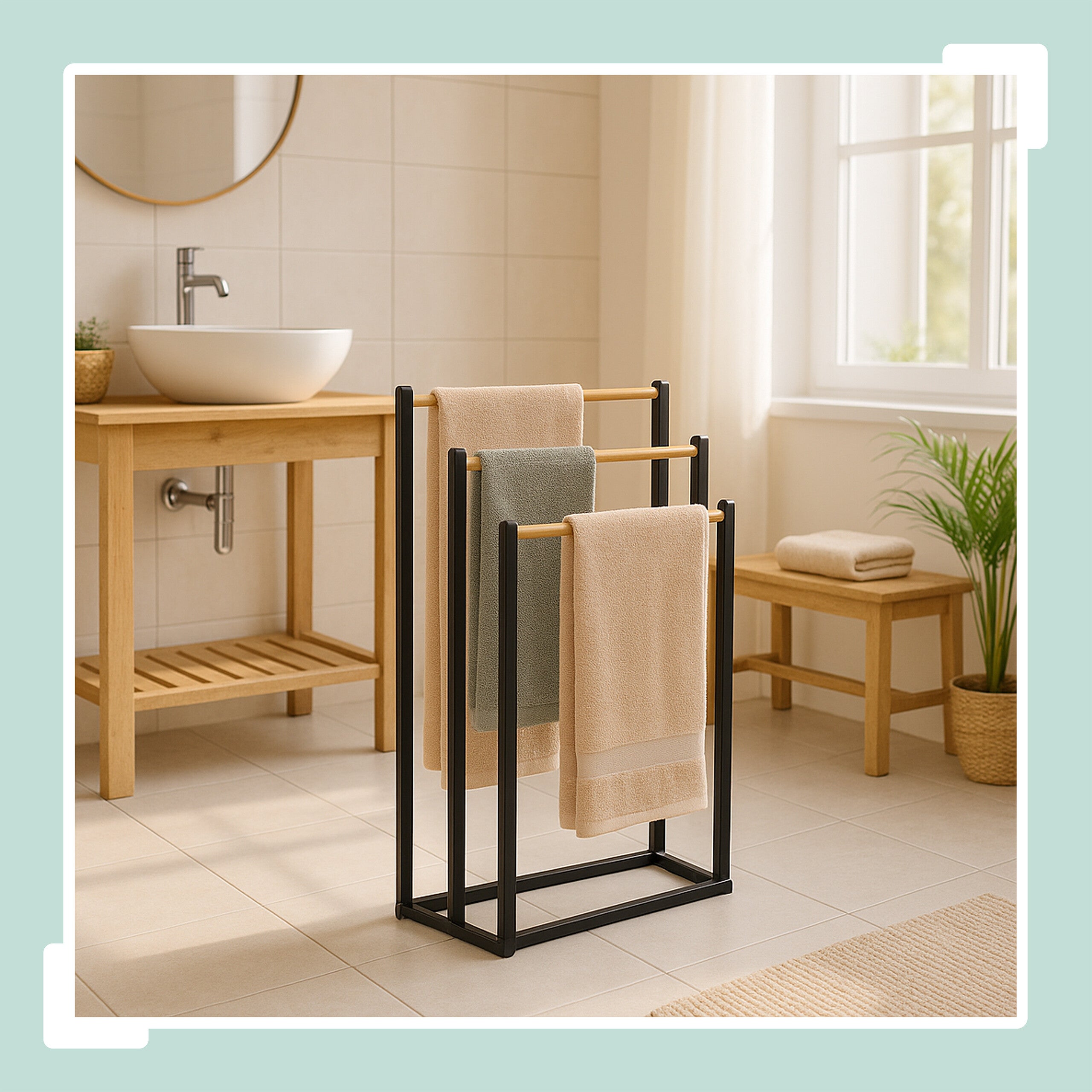 Scaletta Per Asciugamani E Coperte Scala Porta Asciugamani Bagno Scaletta Per Soffitto,Portasciugamani A 3 Piani Per Bagno Scala Legno Decorativa Appendiabiti A Scala - 2
