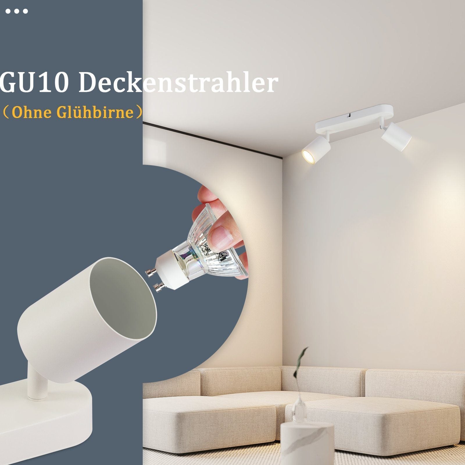 NETTLIFE 2 Focos blancos de techo para pasillo GU10 Lámpara de pared giratoria moderna para sala de estar, cocina, dormitorio y comedor - 7