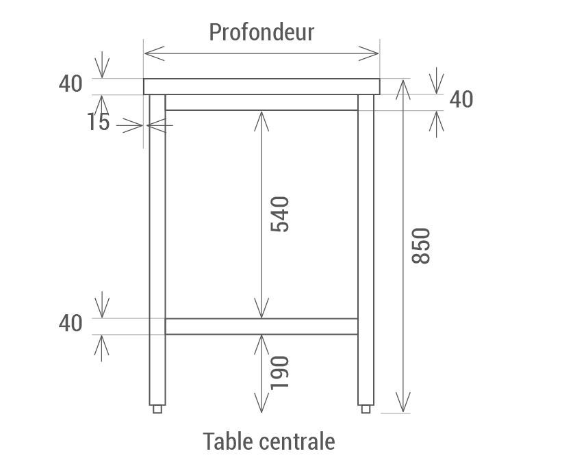 Table Inox Centrale Budget avec Etagère Gamme 700 - L2G - l160- L0- P70- h85- Inox - 2