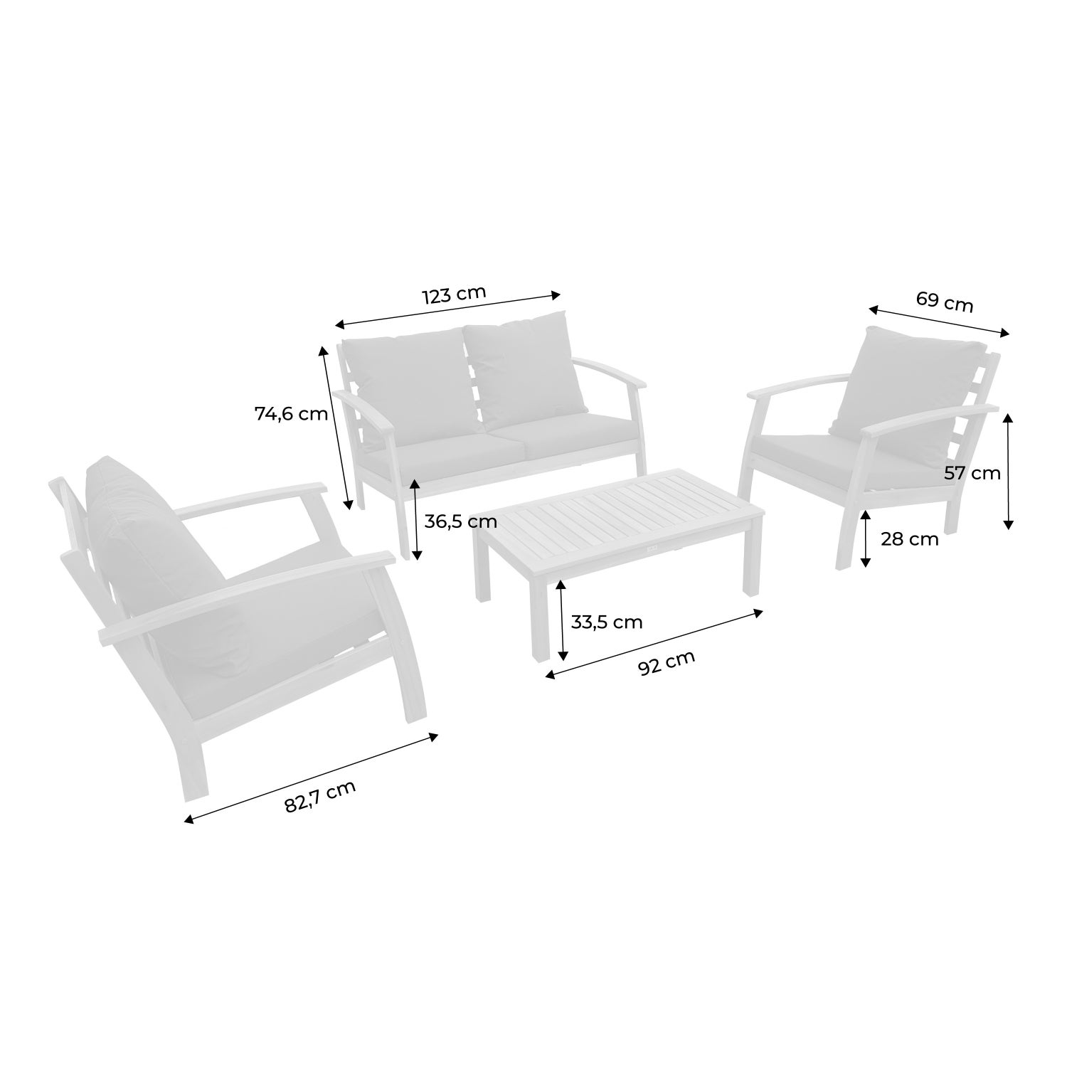 Salon de jardin en Bois Blanc 4 personnes - 5