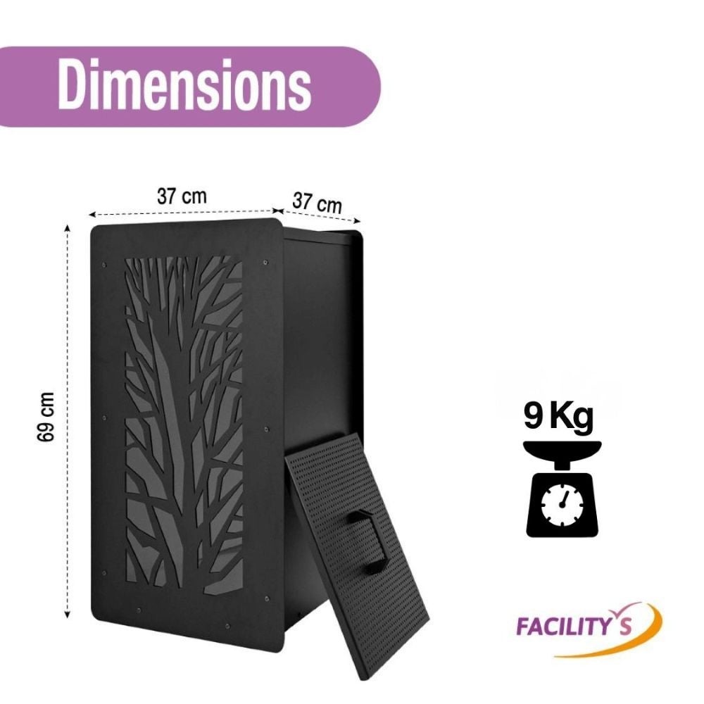 Réservoir à granulés 55 kg noir - 37 x 37 x 69 cm - Acier robuste et tamis intégré - 6