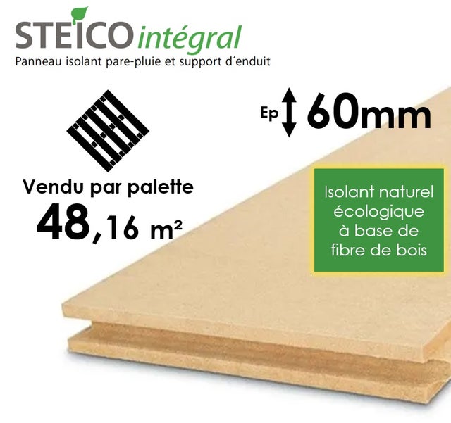 PANNEAUX ITE LAINE DE BOIS STEICO INTEGRAL - EPAISSEUR 60MM (R=1,50) - PALETTE ENTIÈRE 48,16M²