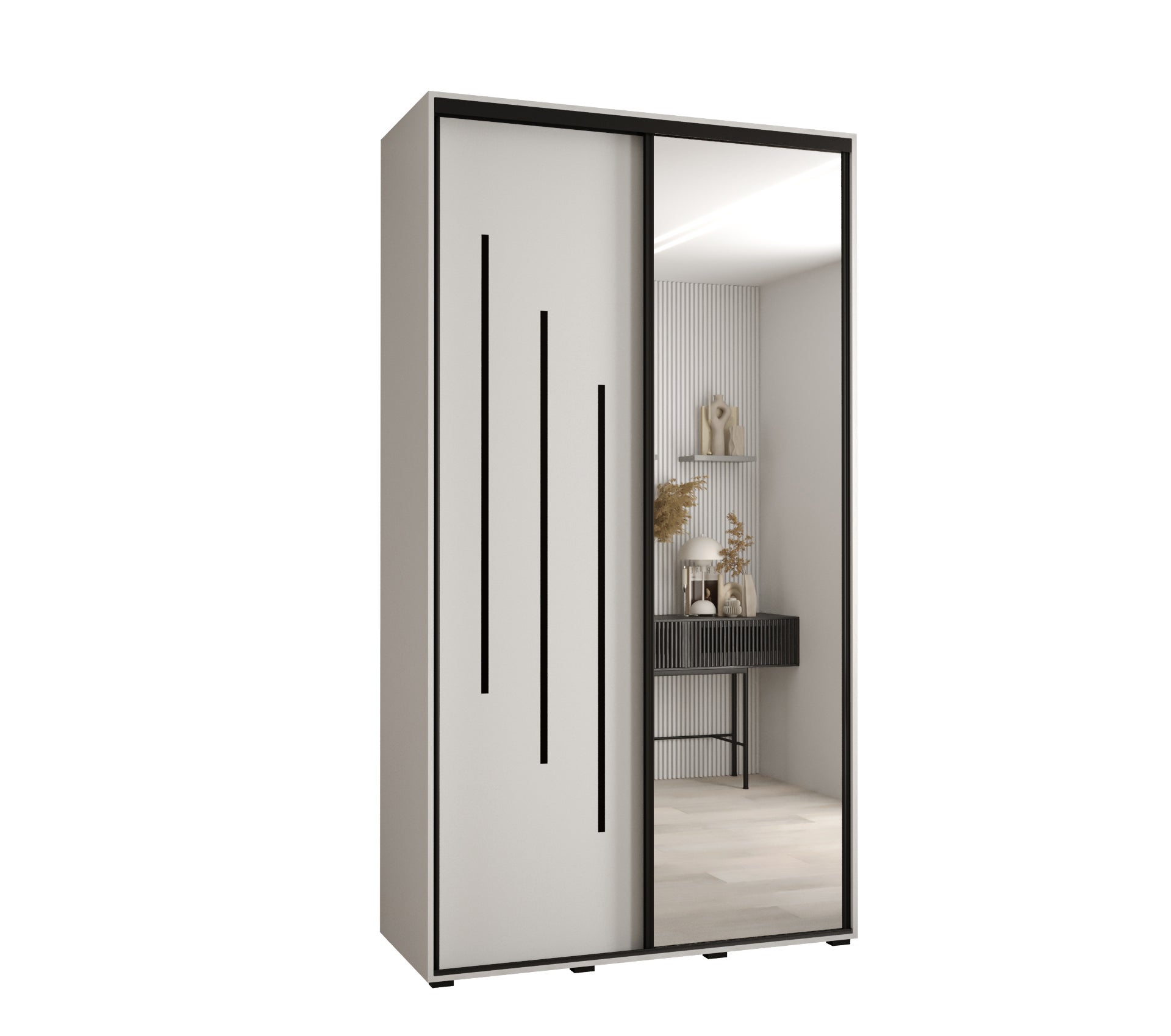 Szafa przesuwna z lustrem wysoka Davos 9 130 x 60 x 235,2 cm biały + biały + u. czarny - Abiks Meble