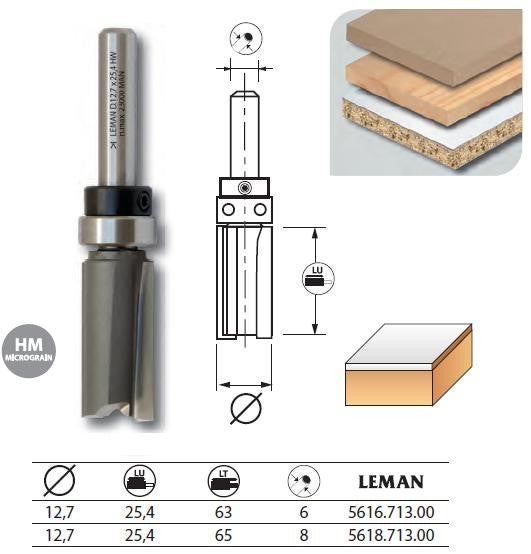 Mèche d'affleureuse droite diam. 12,7 long. 63 q.6 + guide supérieur 5616.713.00 Leman | Leroy Merlin