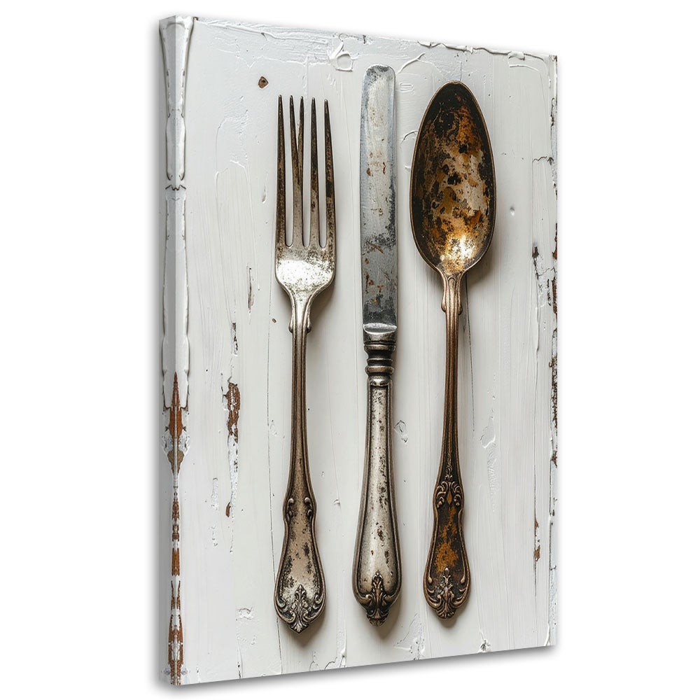 Obraz do kuchni jadalni salonu restauracji baru, Sztućce w stylu shabby chic 70x100