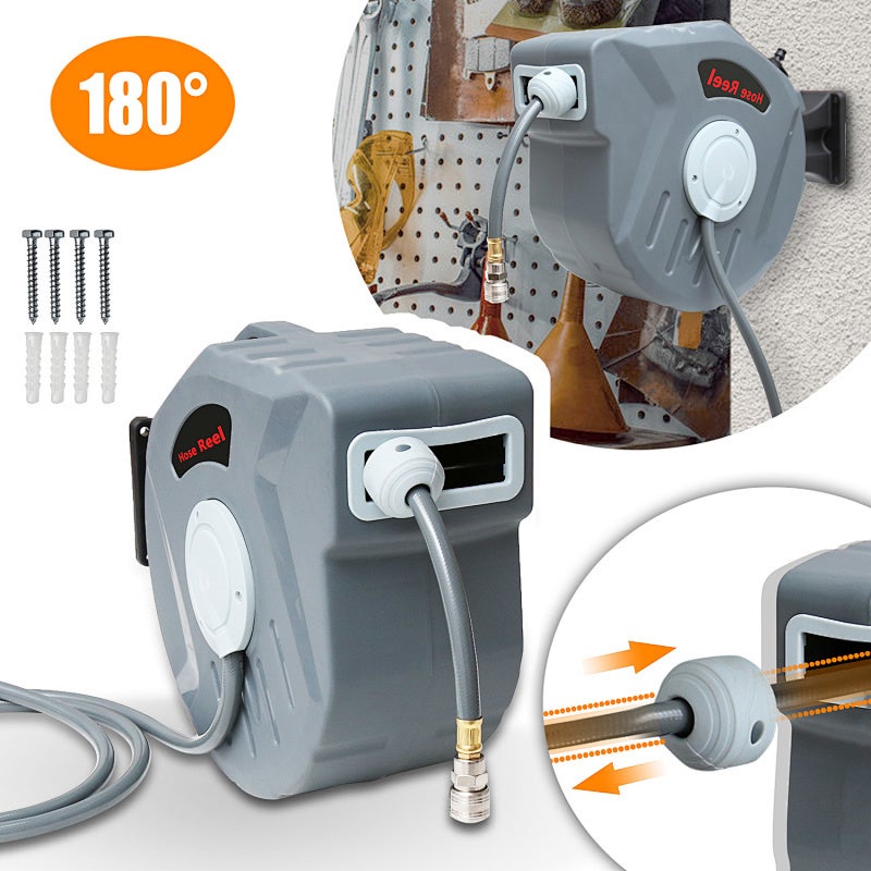 20 m Enrouleur de tuyau à air comprimé Dévidoir Tuyau Automatique raccord rapide 1/4