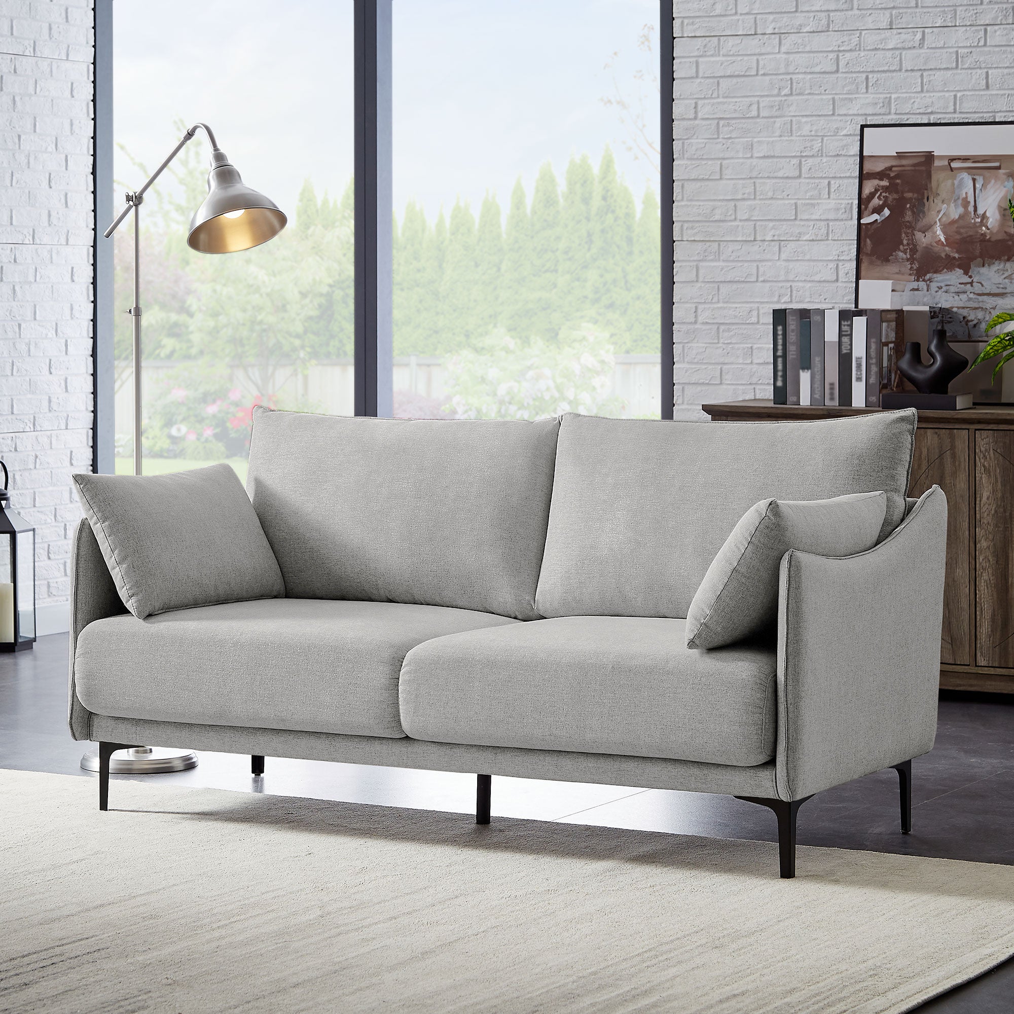 Industrialna 2-osobowa sofa SASHA z jasnoszarej tkaniny