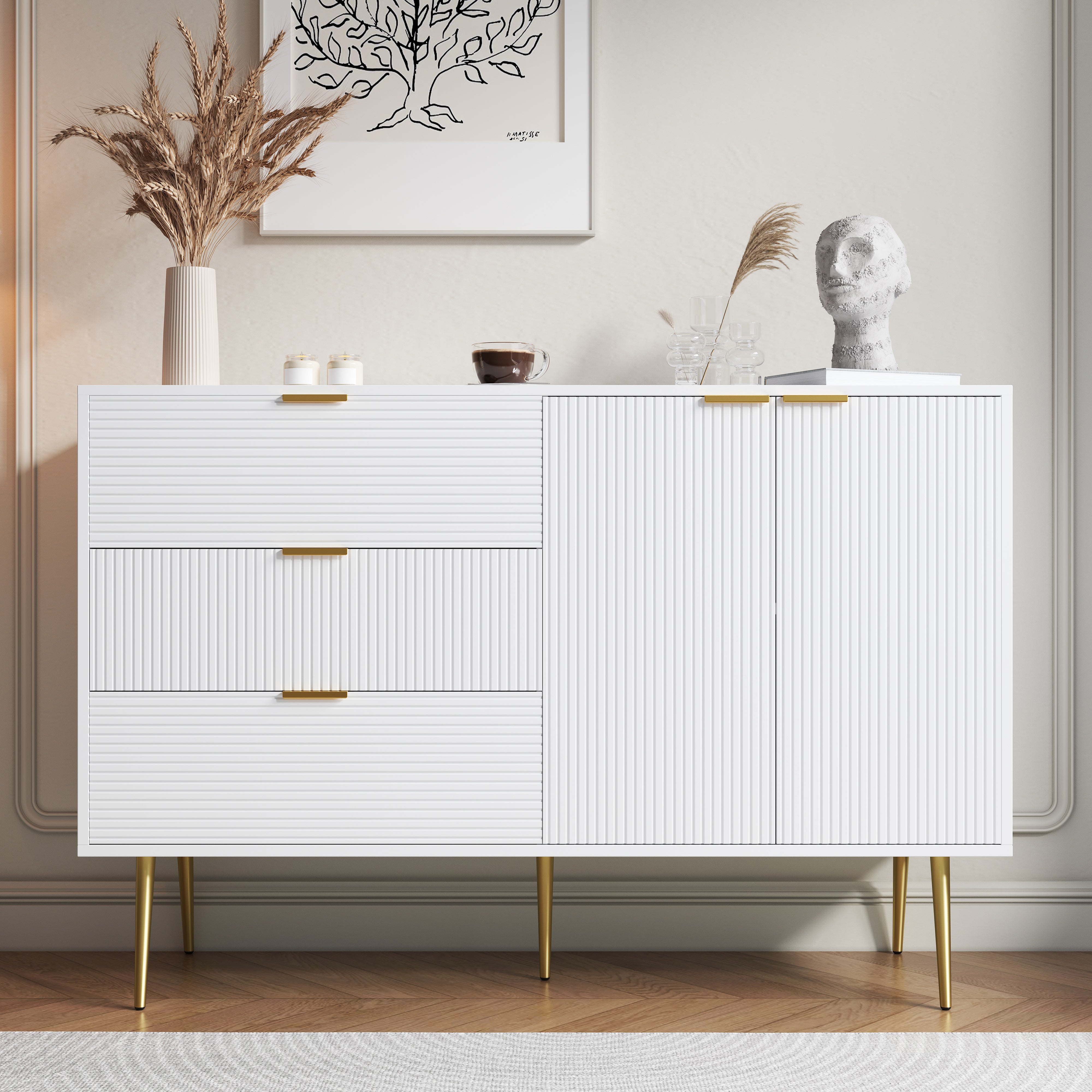 Mueble lateral con puertas y cajones, estantes internos, mueble con ...
