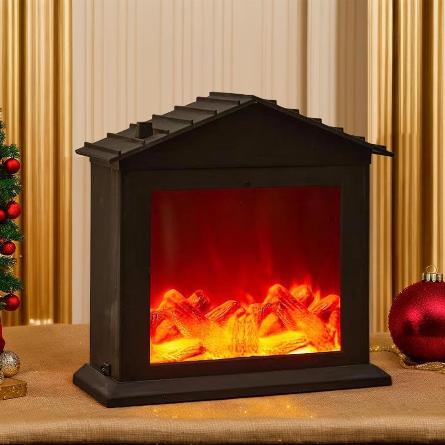 Cheminée LED Maison De Poupée 1:12 – Style Rococo, Résine, Flamme Rouge – 9,8 X 10 X 3 Cm