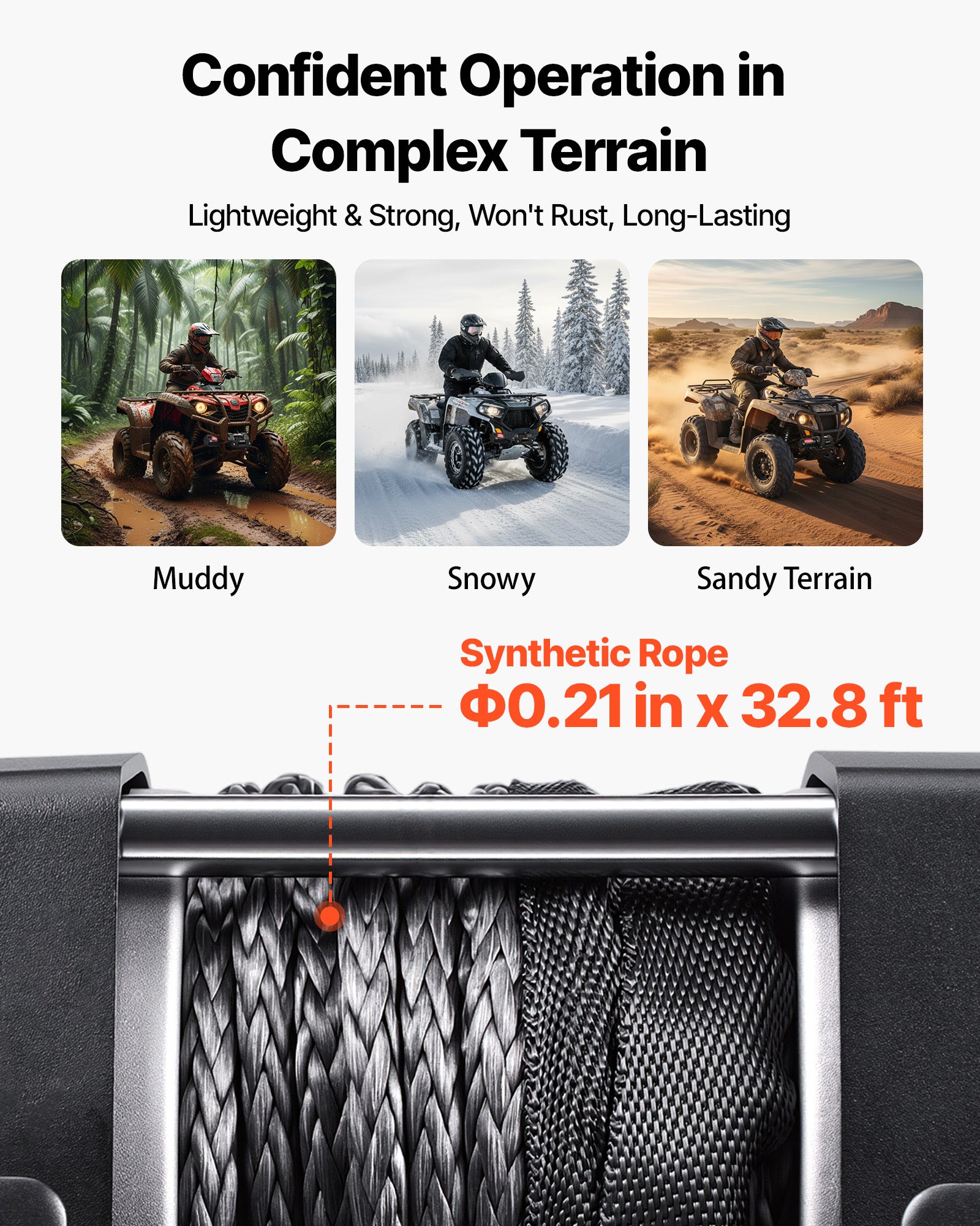Treuil Électrique VEVOR 12 V CC 1587 kg, pour Quad SSV Tout-terrain Remorquage, Corde Synthétique 5,5 mm x 10 m, Télécommande Filaire, Étanche IP55 - 3