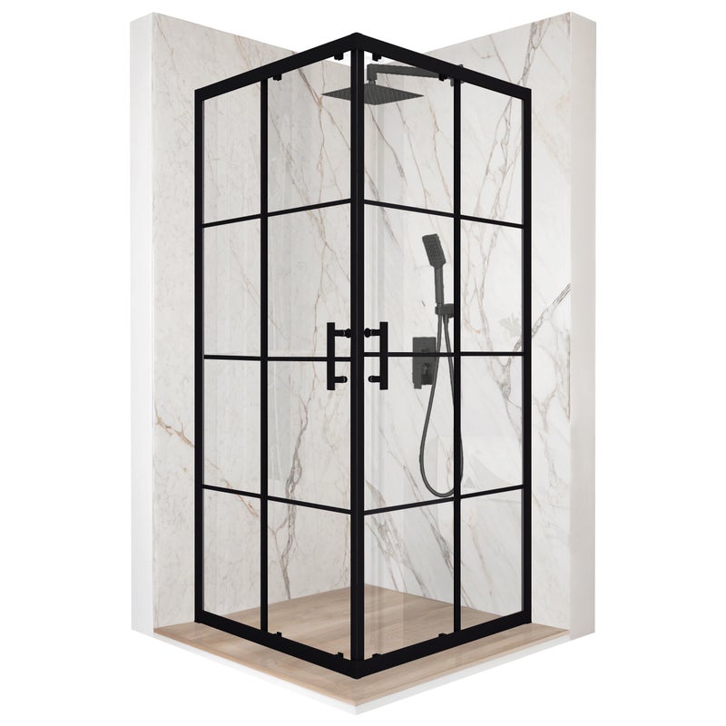 Kabina prysznicowa kwadratowa drzwi przesuwne czarna 80x80cm szkło 6mm + powłoka