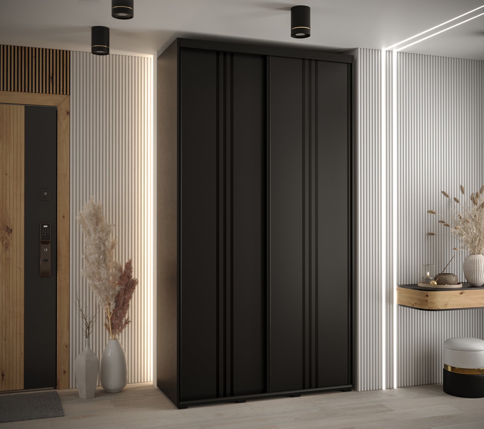 Szafa przesuwna wysoka Davos 6 130 x 60 x 235,2 cm czarny + czarny + u. czarny - Abiks Meble - 2