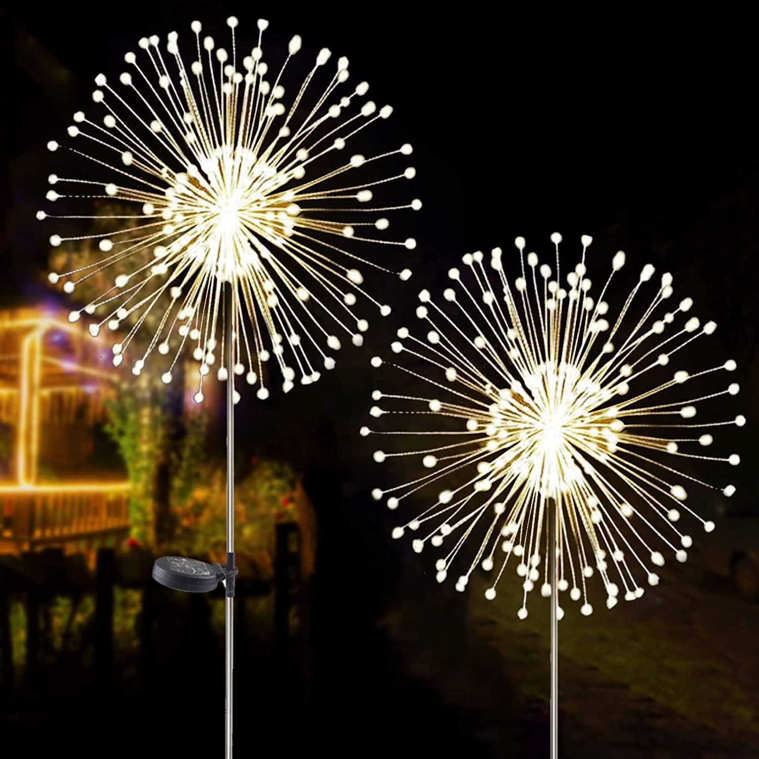 2 sztuki lamp solarnych z fajerwerkami - 120 LED - Dekoracja ogrodu - Chodnik, podwórko, Dekoracja świąteczna, Impreza (ciepła biel)