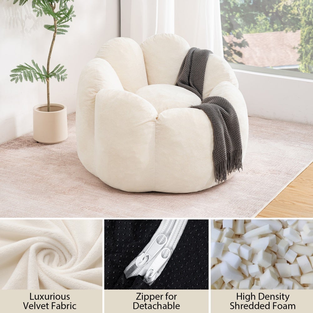 1 x HOMMPA pouf poire fauteuil relax adulte dossier ergonomique velours hollandais déhoussable 100x100x75 cm salon chambre - beige - 6