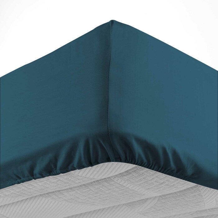 Drap-housse 1 personne 90 x 190 cm coton 57 fils LINA Bleu – Bonnet 30 cm - 2