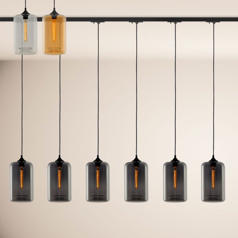 S.luce - lámpara colgante de mesa de comedor cruet up, riel monofásico, 6 luces, alimentador final, ámbar, negro