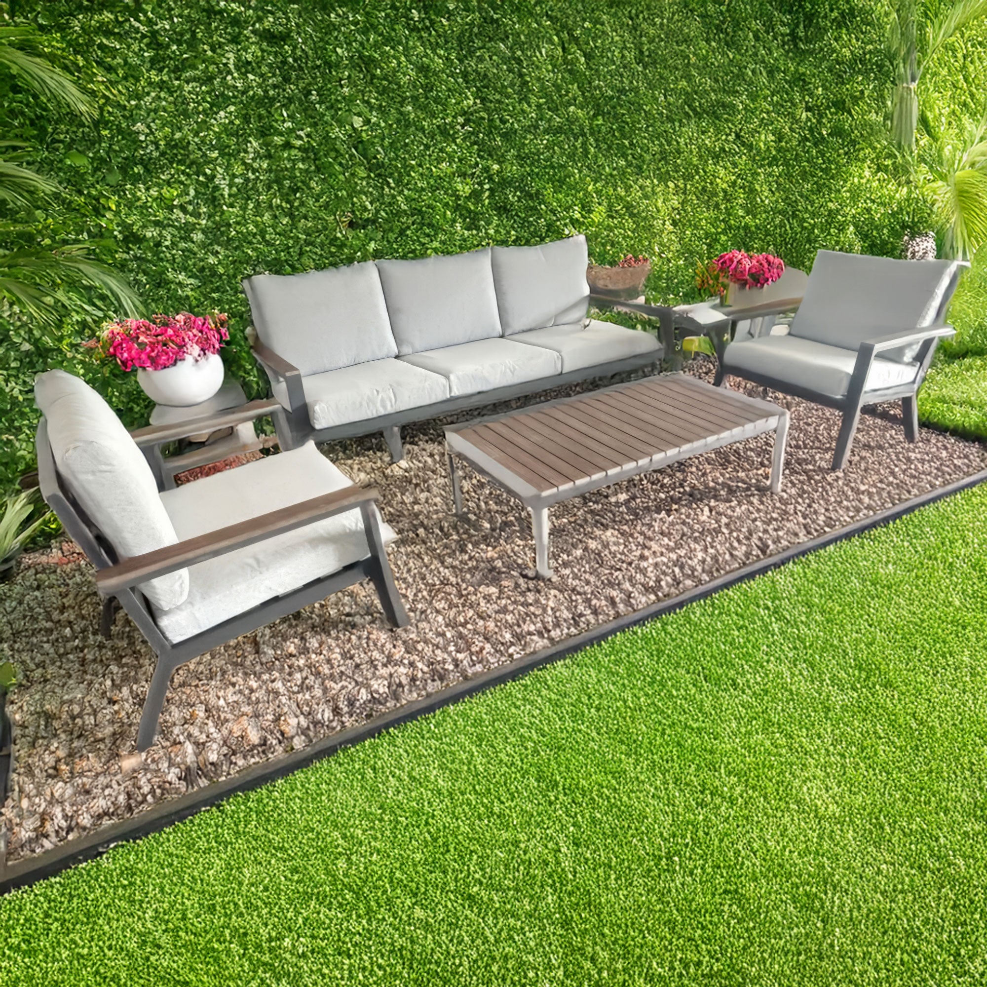 Salon bas de jardin en Aluminium Gris 5 personnes - 2