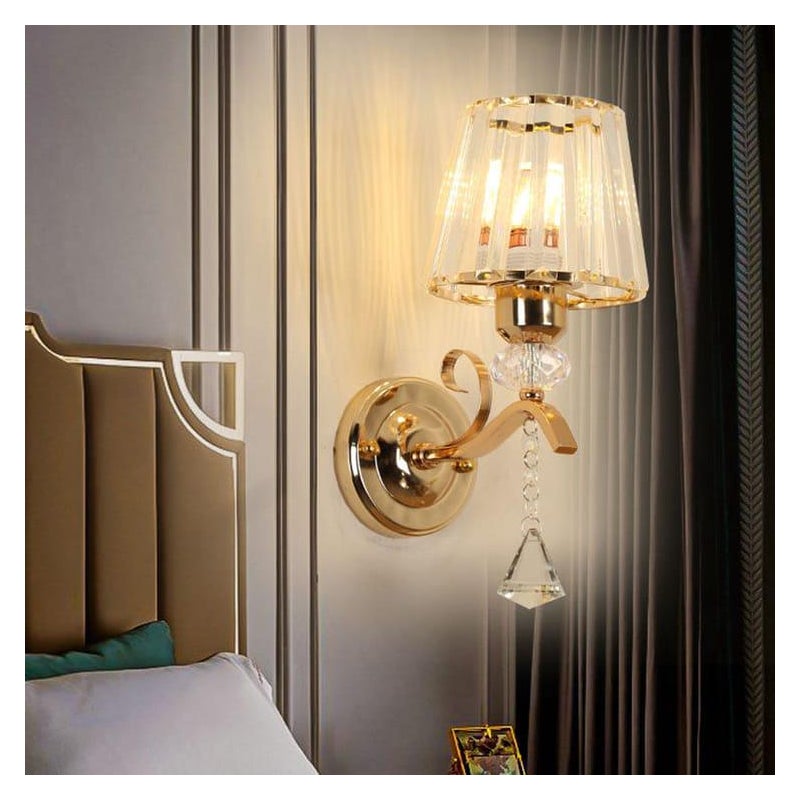 Nowoczesny kinkiet kryształowy do sypialni, salonu, hotelu, złoty