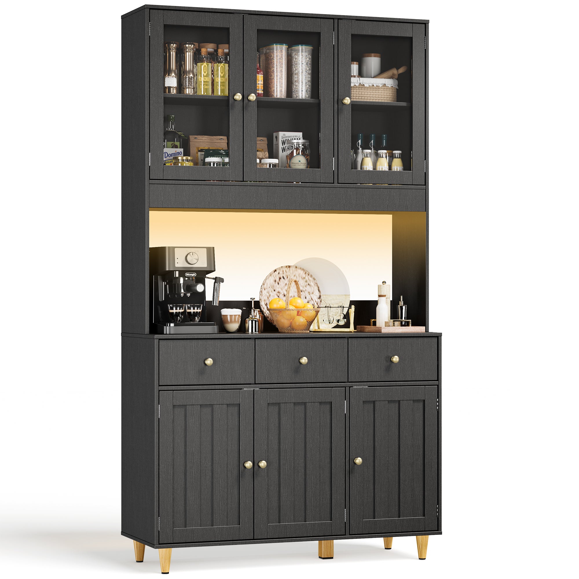 Buffet De Cuisine Noir Buffet Haut avec 3 Tiroirs et 6 Portes - 2