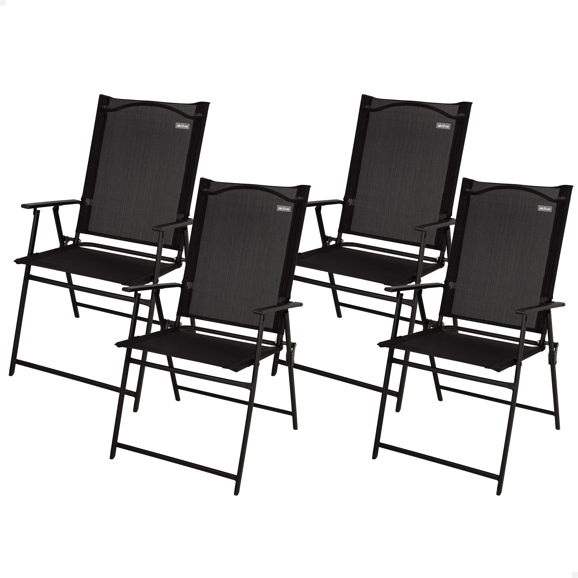Aktive pack 4 sillas plegables jardín 47x64x95cm slim negras con reposabrazos