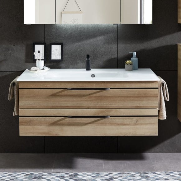 Meuble de salle de bain + Colonne + armoire de toilette avec LED + porte-serviettes Carat Ligne 212 Azurlign