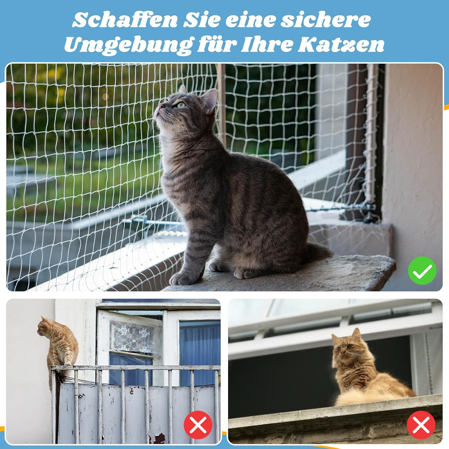 Rete di protezione per gatti da balcone - Resistente - Anti-morso - Anti-invecchiamento - per balcone e finestra (bianca) 10 x 3 metri - 2