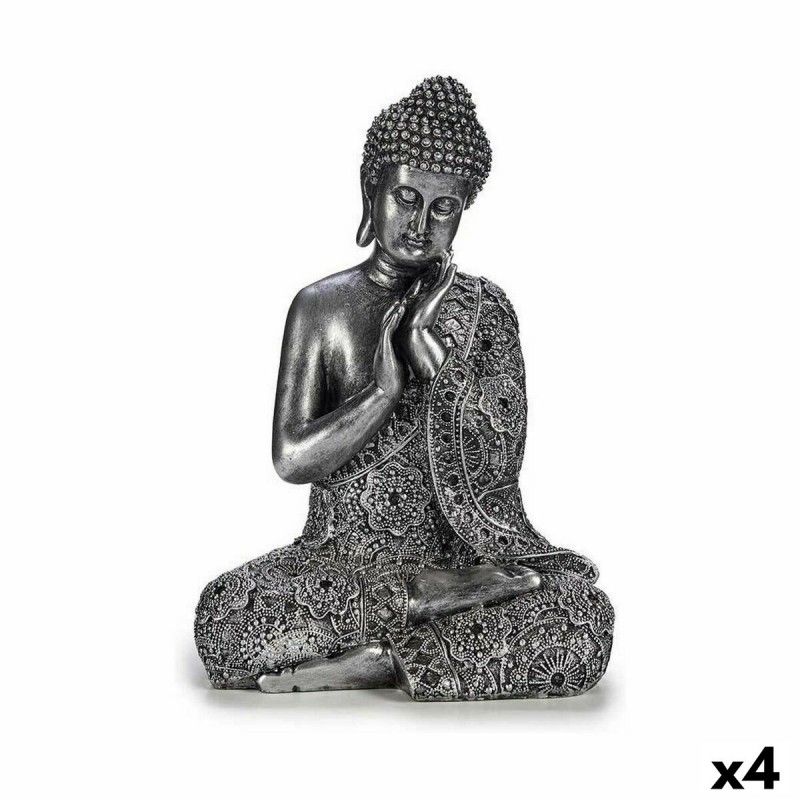 Lot De 4 Figurines Décoratives Bouddha Assis - Argenté - 20 X 30 X 20 Cm - Neuf