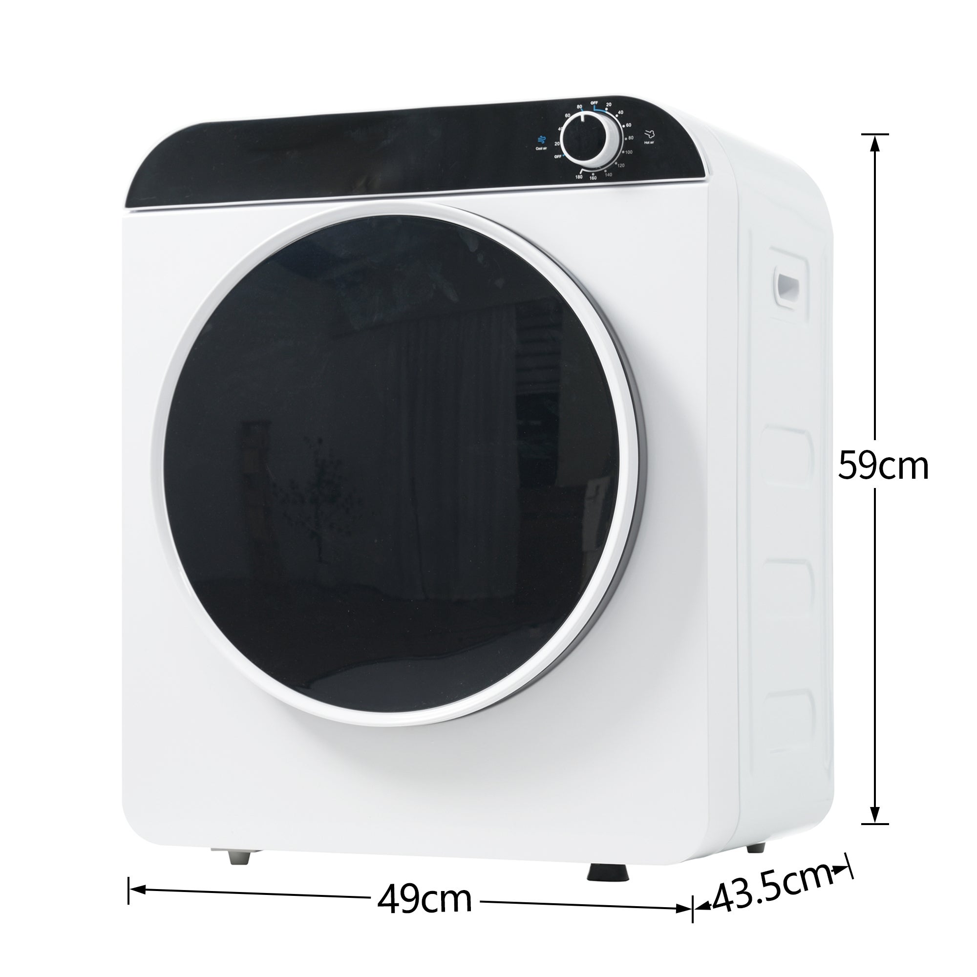 Suszarka bębnowa ścienna z wywiewem, 3 kg / 830 W, z 4 programami - Klasa energetyczna G - 49 x 43,5 x 59 cm - Kolor biały - 5