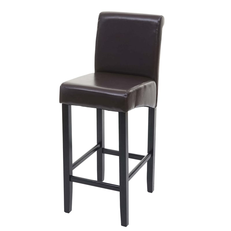 Stołek barowy HWC-C33, stołek barowy, drewno z certyfikatem MVG ~ brązowy, ciemne nogi, skóra