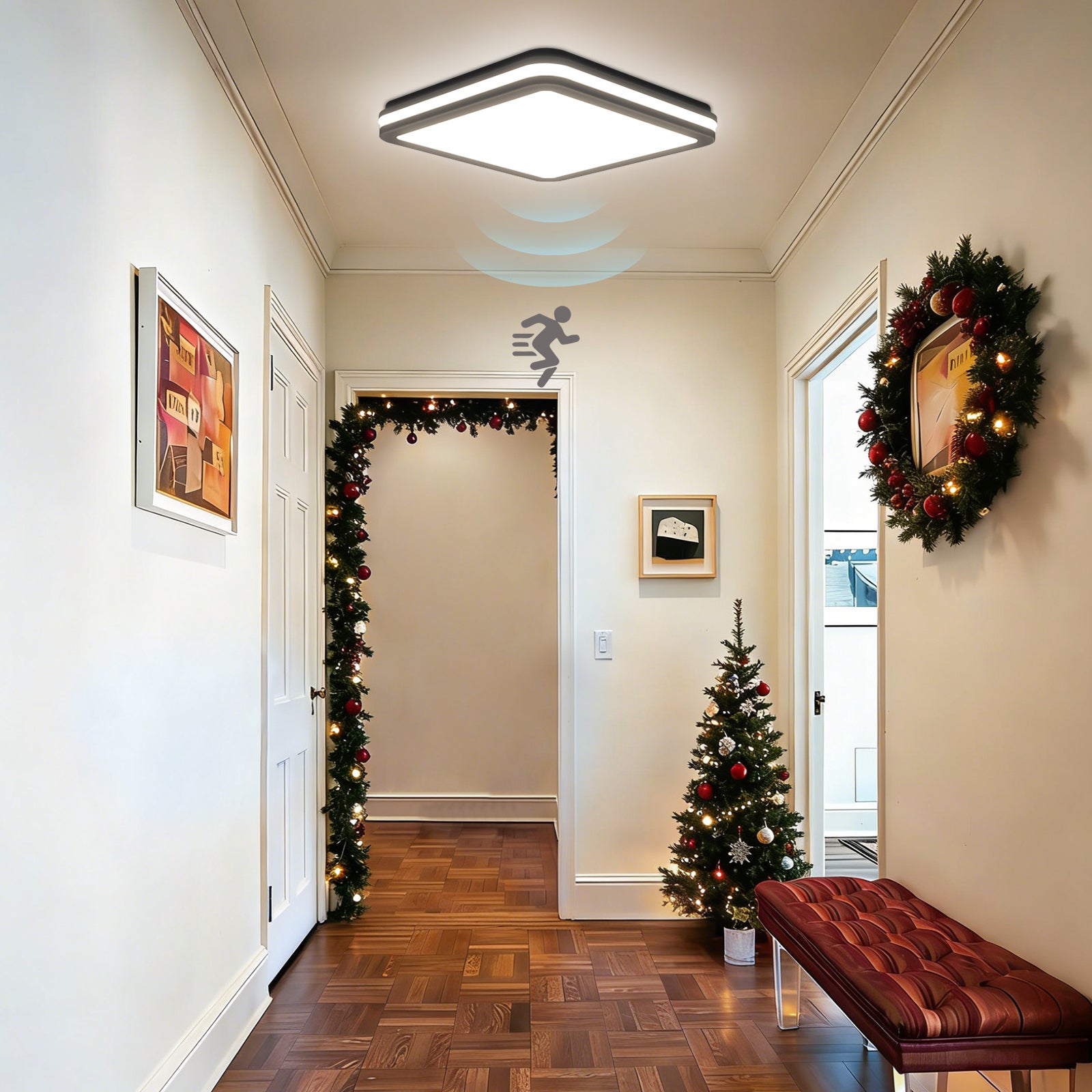 LOVHAUS Plafonnier LED Z Czujnikiem Ruchu 24W 4000K, Plafonnier LED Kwadratowy 26*26cm, IP54 Plafonnier LED ﾅ∥zienka Do Przedpokoju Piwnicy