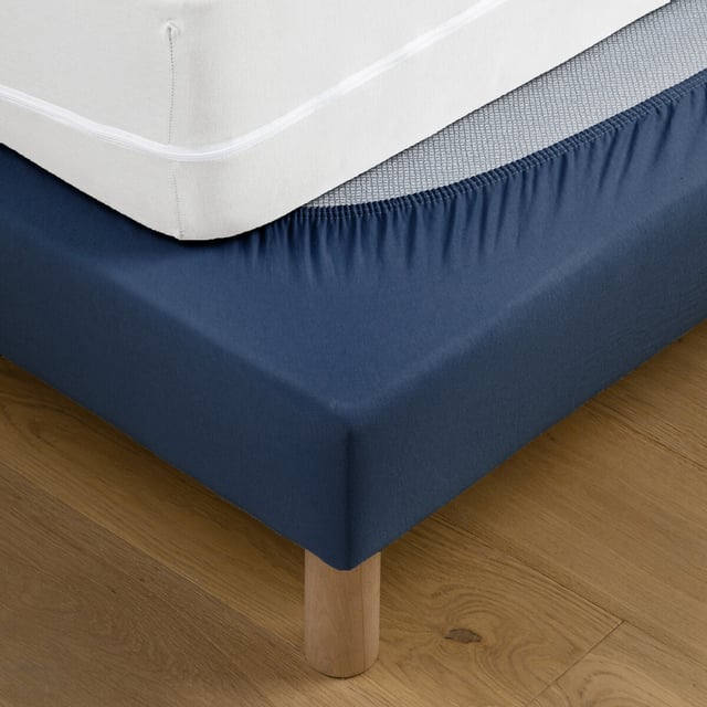 Cache sommier, en jersey de coton, bonnet 30 cm - Bleu marine - 140 x 190 cm