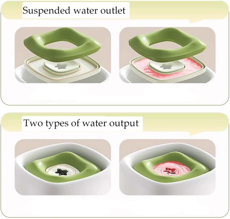 Tigela flutuante para cães e gatos - Dispensador de água anti-respingos, ajustável, 1,5L, verde - 3