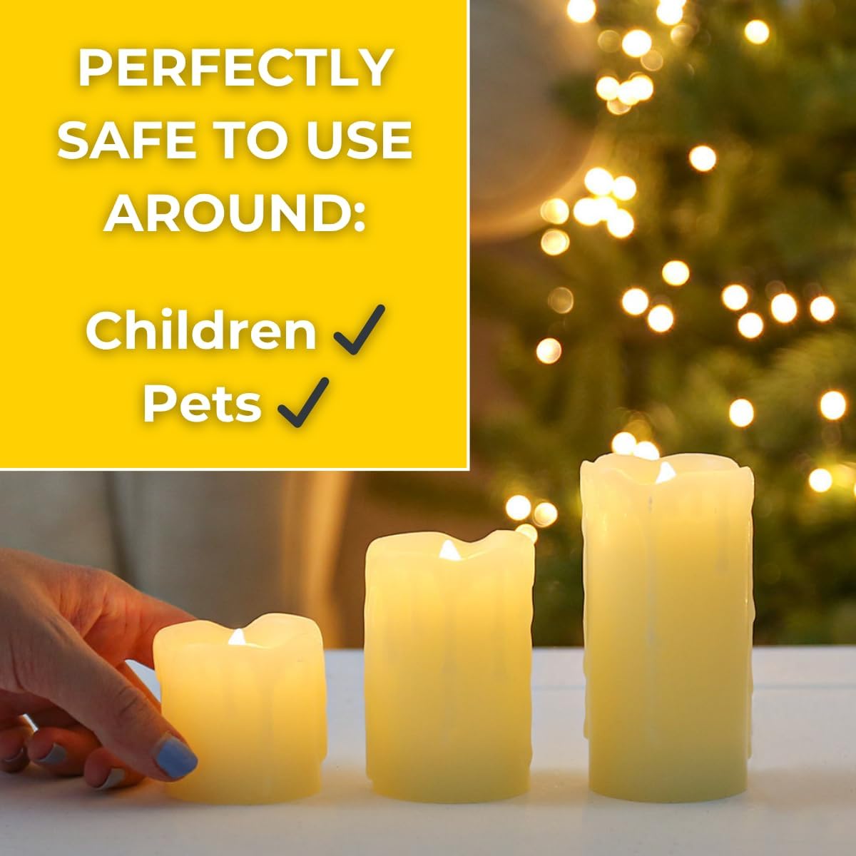 Lot de 3 Bougies LED Effet Flamme Vacillante en Cire Effet Fondu type Pilier Éclairage Ultra Réaliste (Piles Incluses) (Lot de 3) - 5