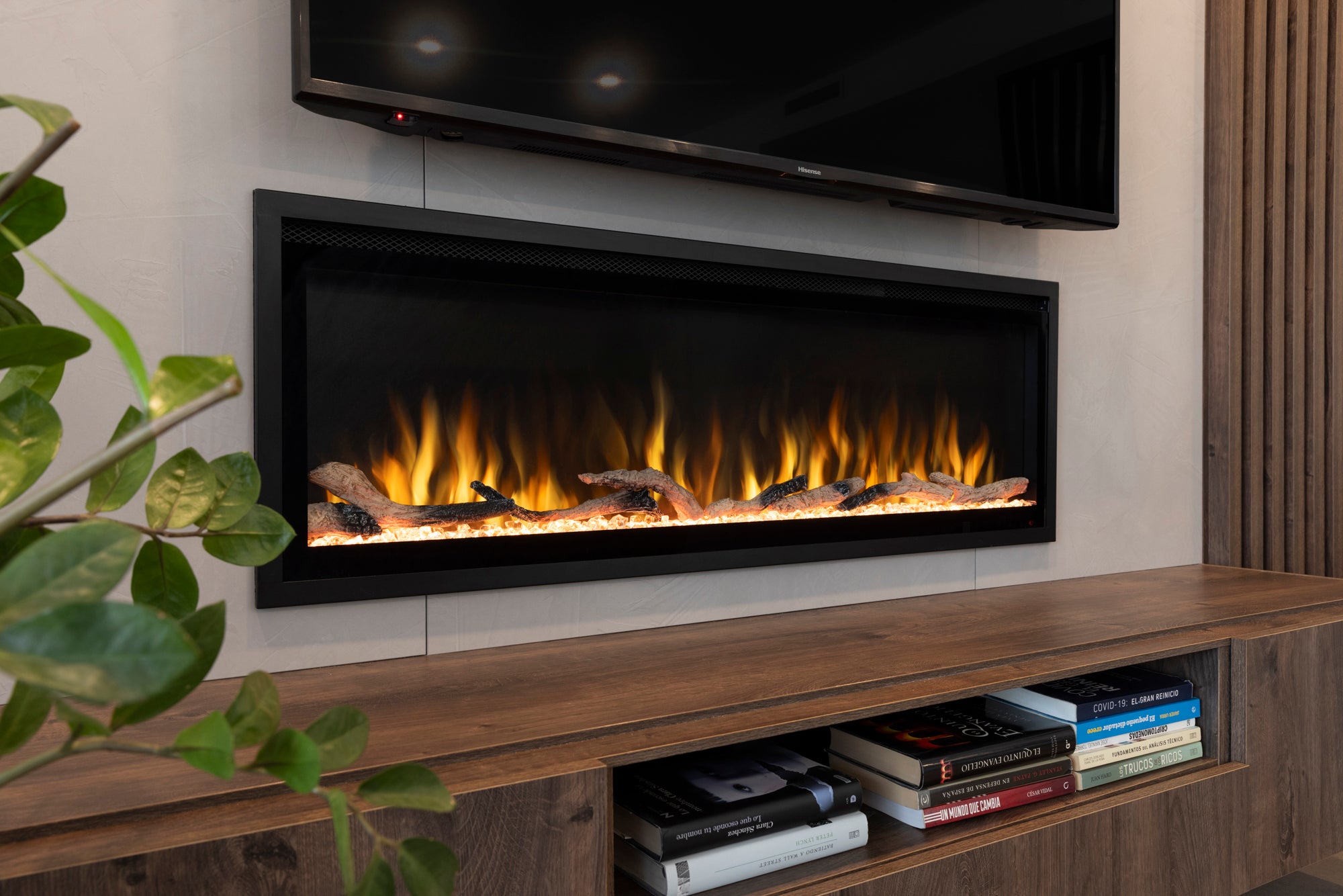 DUPI Chimenea Eléctrica 42 Nero Pro Lumina | 3 en 1 con Calefacción | Efecto Llama 3D Panorámica | 12 Colores Llama | 106x43,5x15 cm | 42 Pulgadas - 3