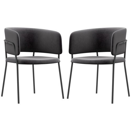 Set Di 2 Sedie Da Pranzo Moderne In Ecopelle Grigia | Schienale Alto Con Gambe In Metallo