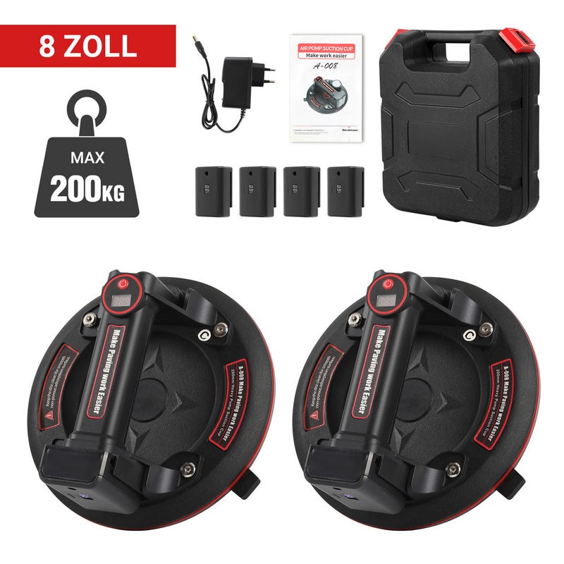 Zestaw 2 przyssawek elektrycznych o średnicy 200 mm do transportu marmuru, szkła, materiałów i laminatów