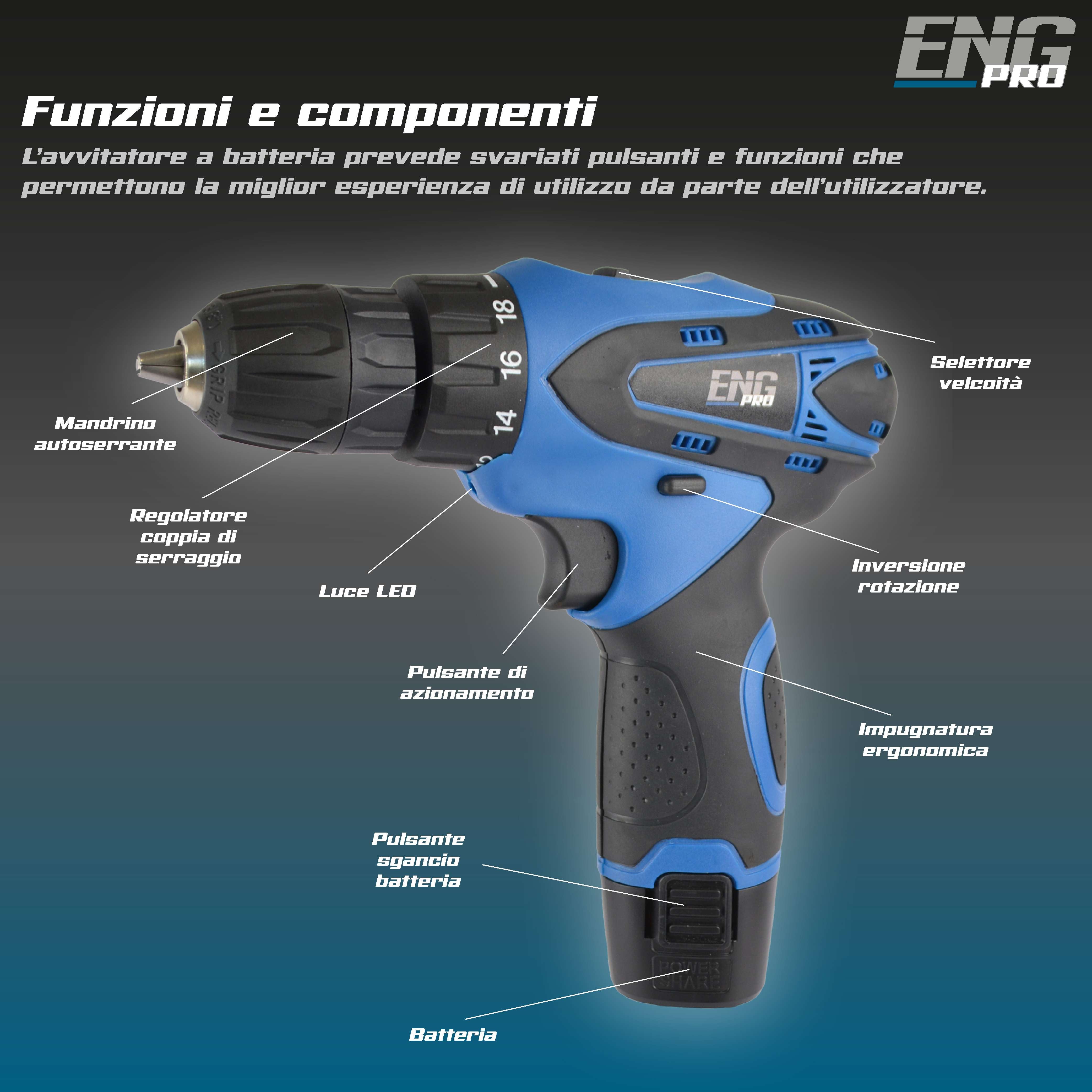 Trapano Avvitatore A Batteria 12v Valigetta 24 Accessori 2 Batterie E Caricatore - 4