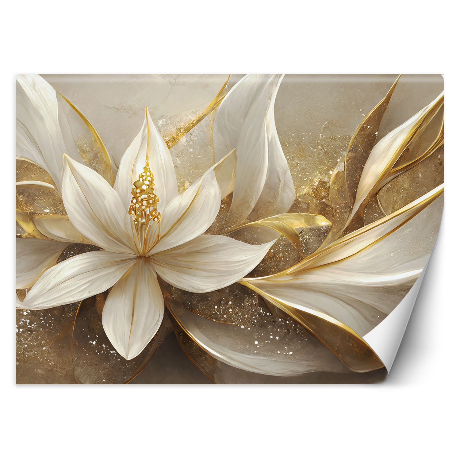 Fototapeta, Złote kwiaty glamour 3D 200x140