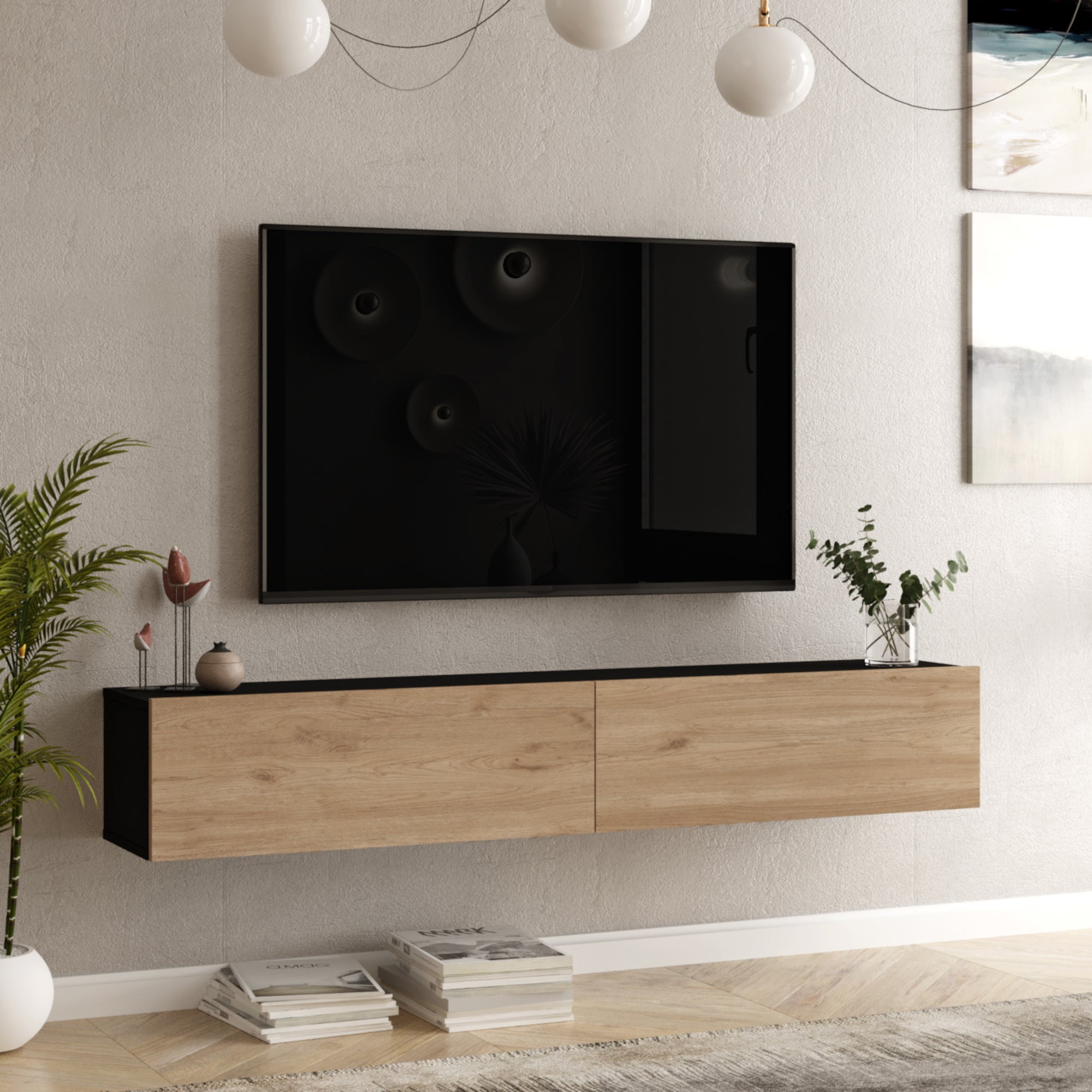 Armadio A Muro TV 100x31.5x29.5 Cm | Rovere Rustico | Anta A Ribalta | Mobile Pensile Per Soggiorno