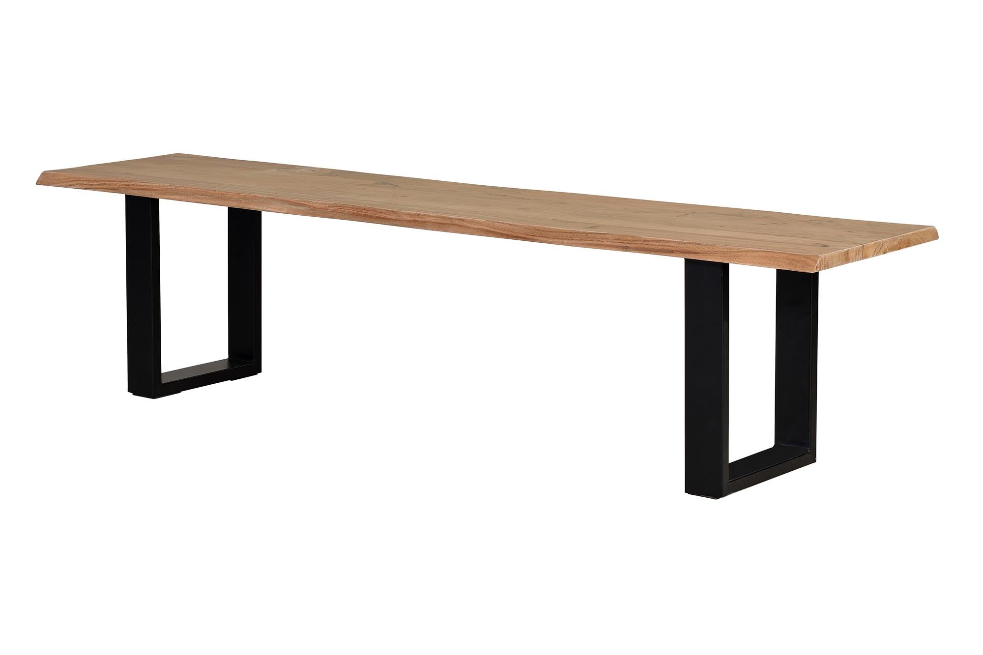 Ławka z drewna akacjowego i metalu w kolorach naturalnym i czarnym