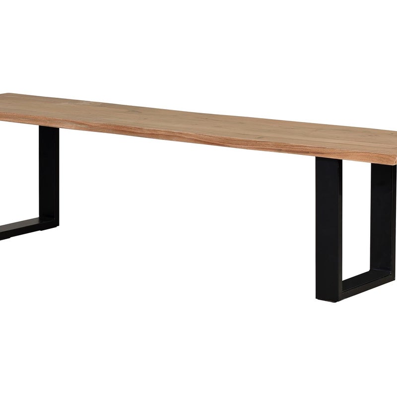 Ławka z drewna akacjowego i metalu w kolorach naturalnym i czarnym