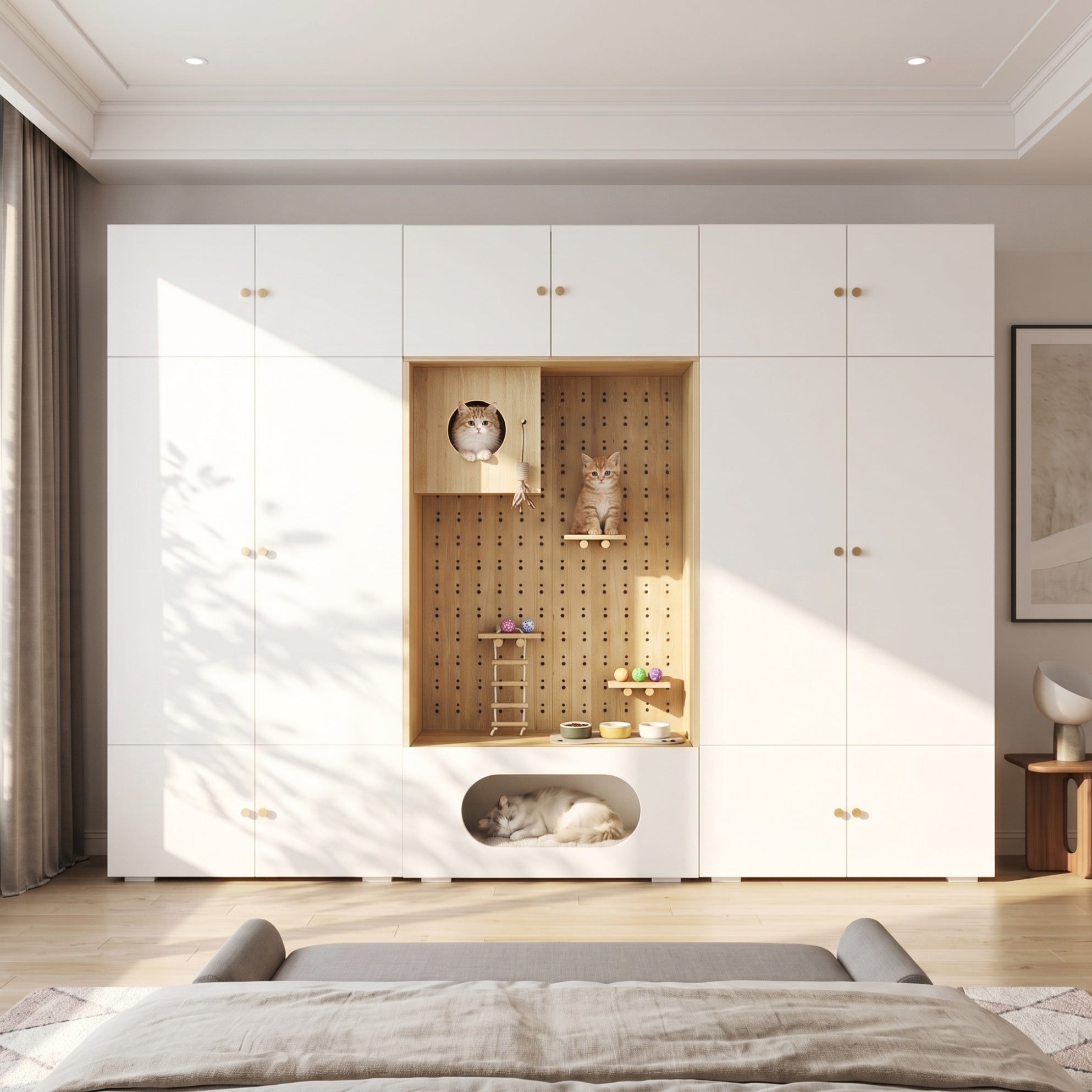 Armoire dressing 3-en-1 avec espace pour chat, 270 x 50 x 200 cm, blanc ...