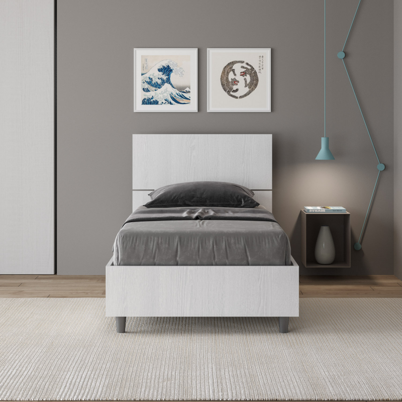 Lit en bois avec tête de lit inclinée Renoma-Couleur Blanc-80x200 - 4