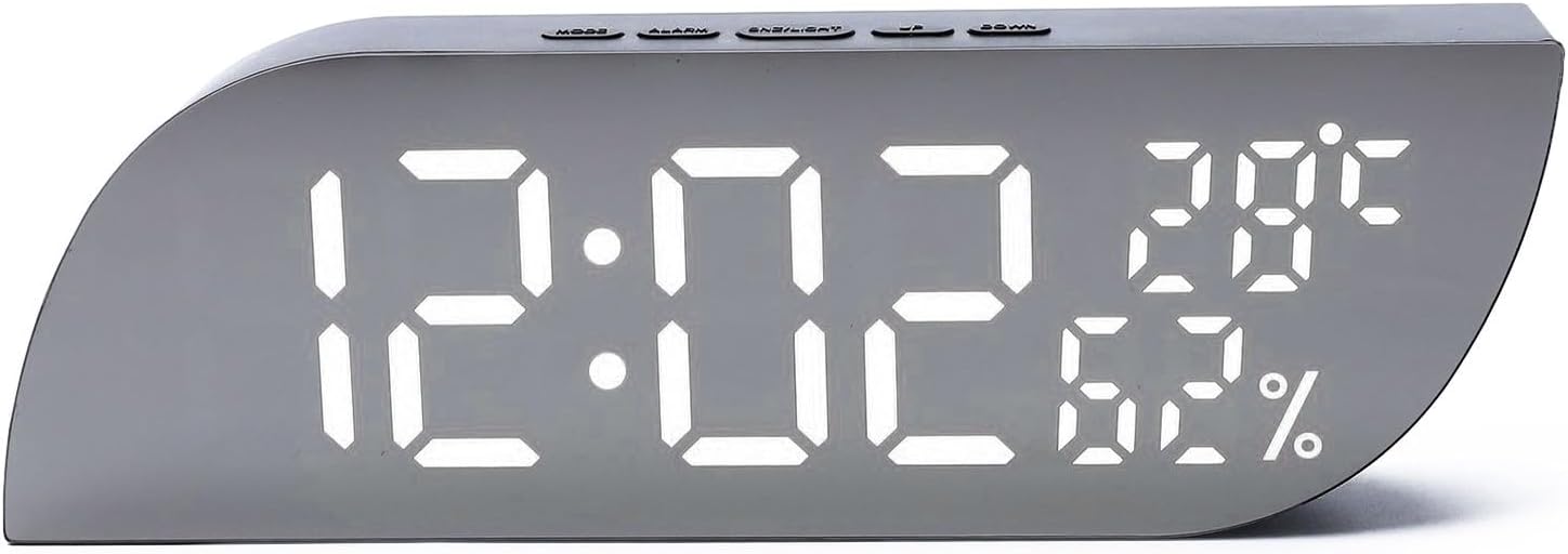 Réveil électronique de bureau, température et humidité silencieux, affichage miroir, luminosité réglable - 4