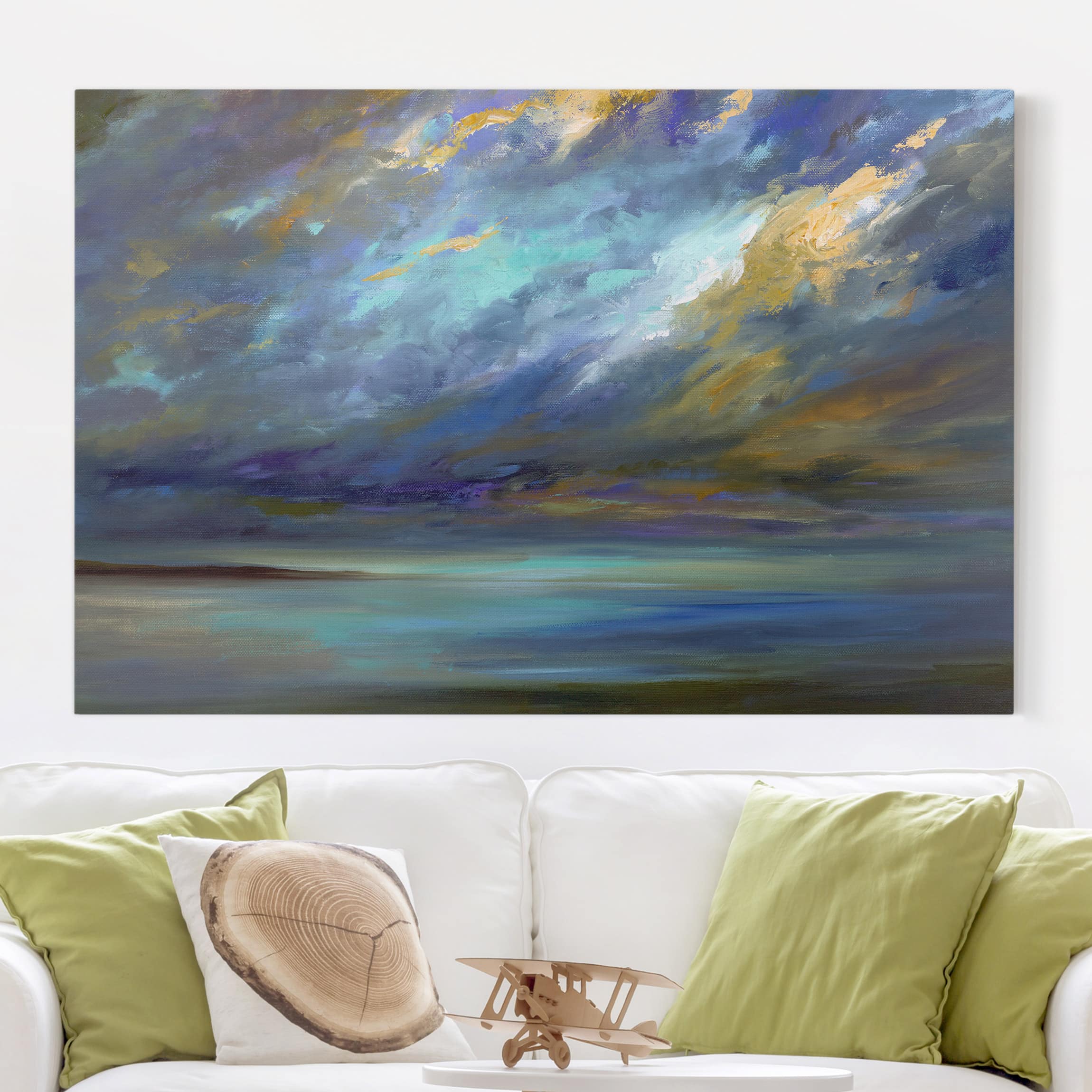 Lienzo cuadro en lienzo bastidor impresion en lienzo azul cielo playa mar abstracto pintura 300 cocina dormitorio salón pasillo 90 x 60 cm