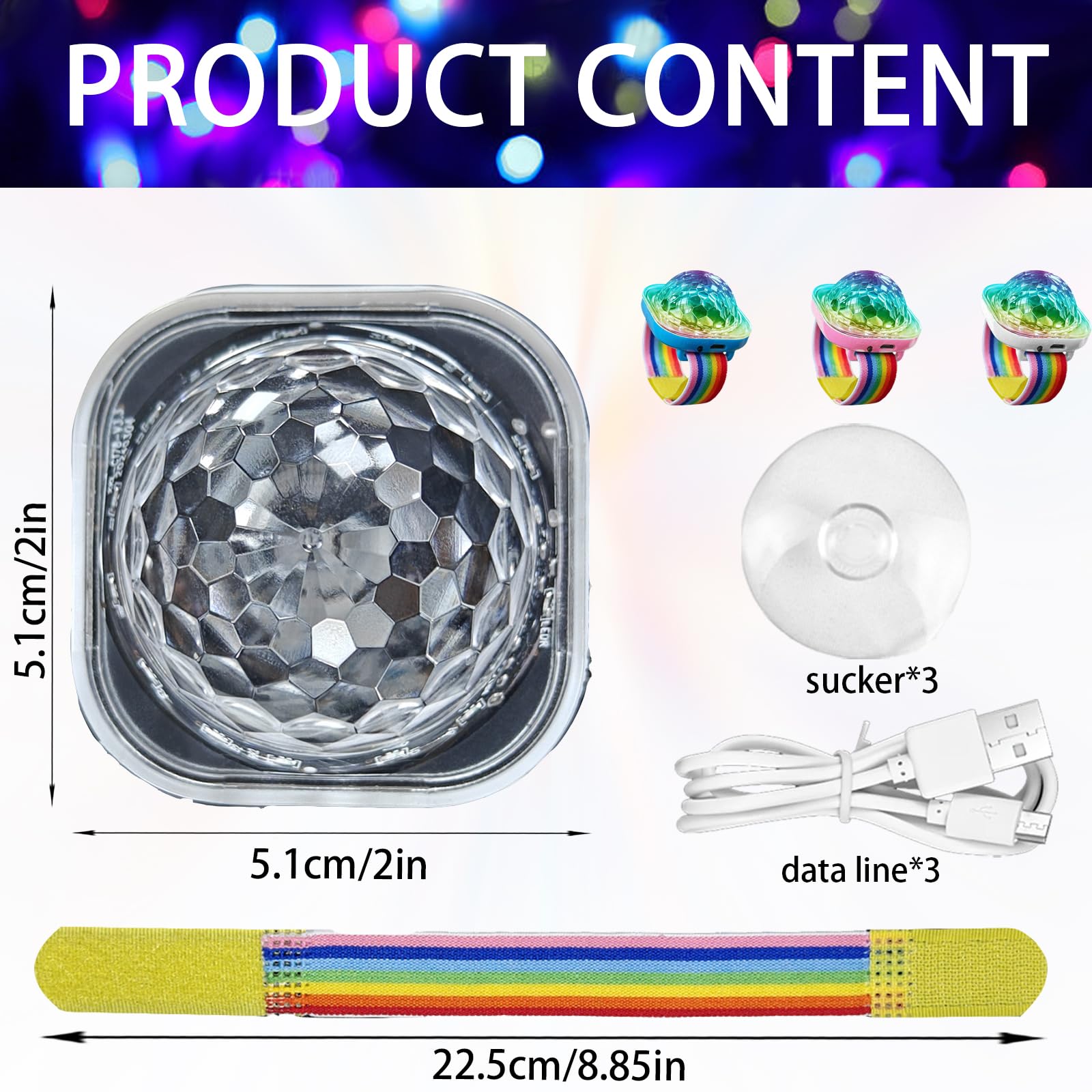 Bracelet Boule Disco LED,Lumière Scénique Portable avec Commande Vocale pour Fêtes,Bars,Clubs,Mariages - Mini Boule Disco pour Enfants - 2