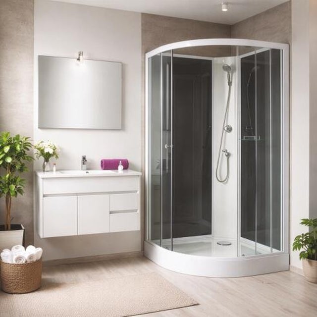 Ondée - Cabine de douche 1/4 de cercle accès d'angle transparent portes coulissantes 90x90cm non-hydro sans silicone - GENA AYOR