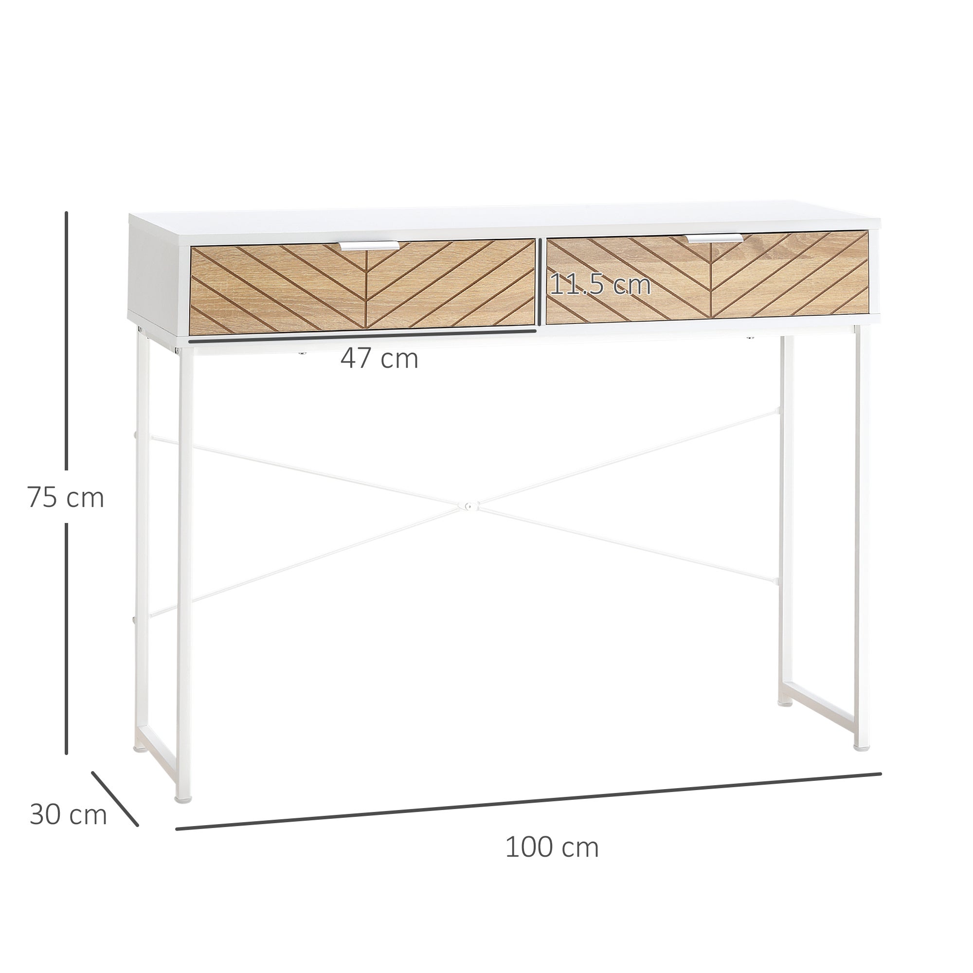 HOMCOM Consolle da Ingresso Moderna con 2 Cassetti in Metallo e Struttura Incrociata, 100x30x75 cm, Bianco - 3